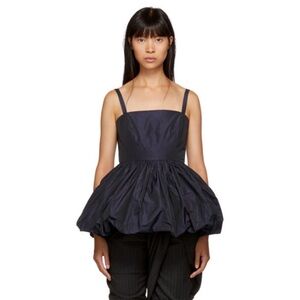 Molly Goddard Imogen  Navy Blue Strap shoulder taffeta finish top